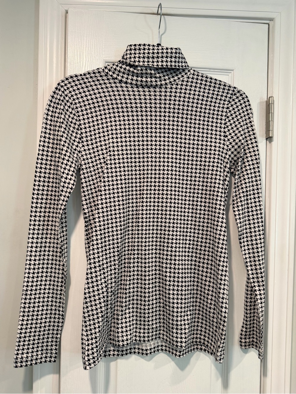 NWOT J. Crew Size XXS Black Houndstooth Turtleneck Top Long Sleeve Lightweight